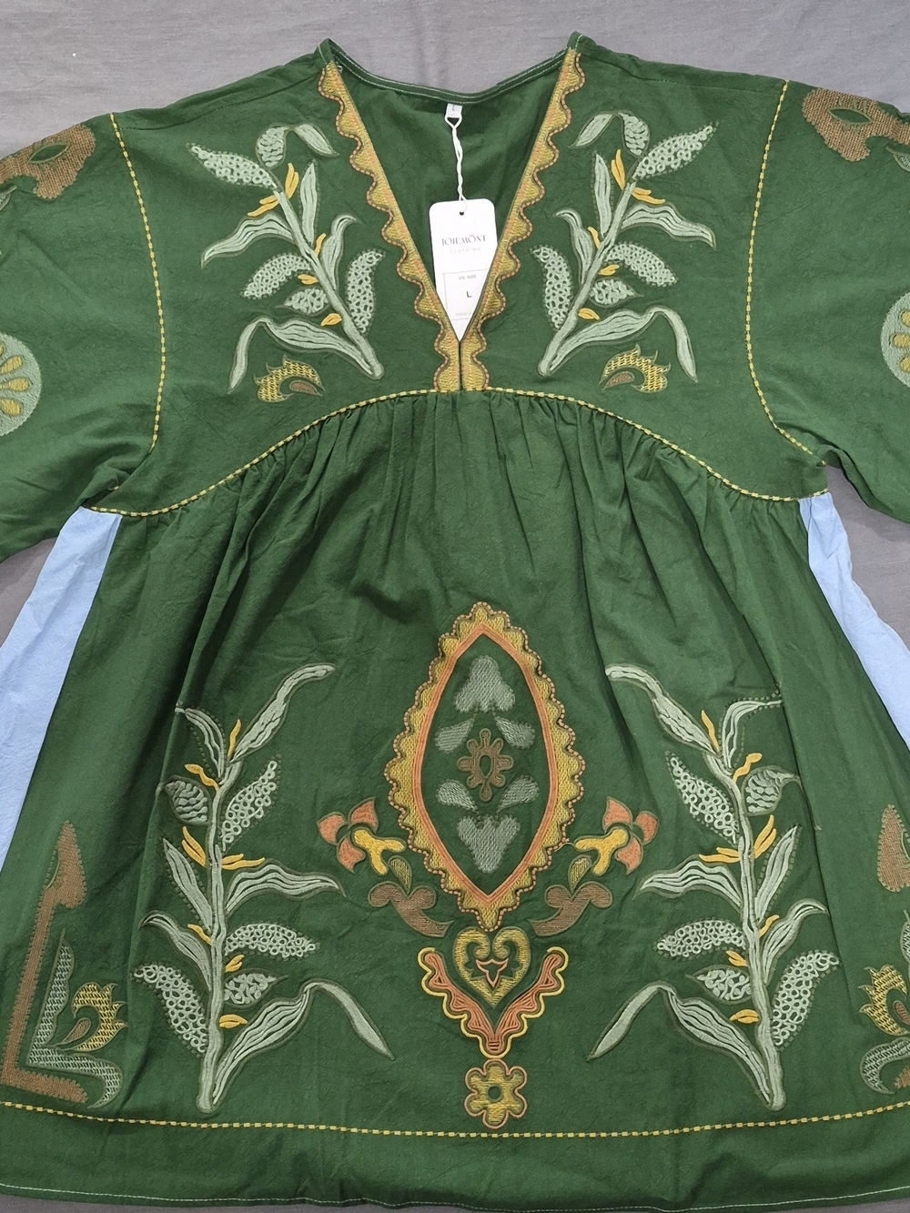 Embroidered Green Midi Dress - Brand: